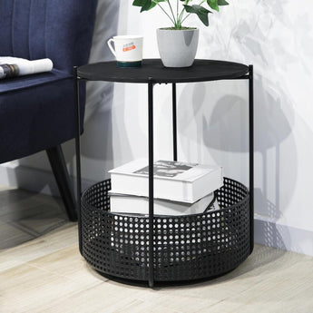 Tula Sidebord - Sort Rattan Ø41 cm - Hofstra & Wagner