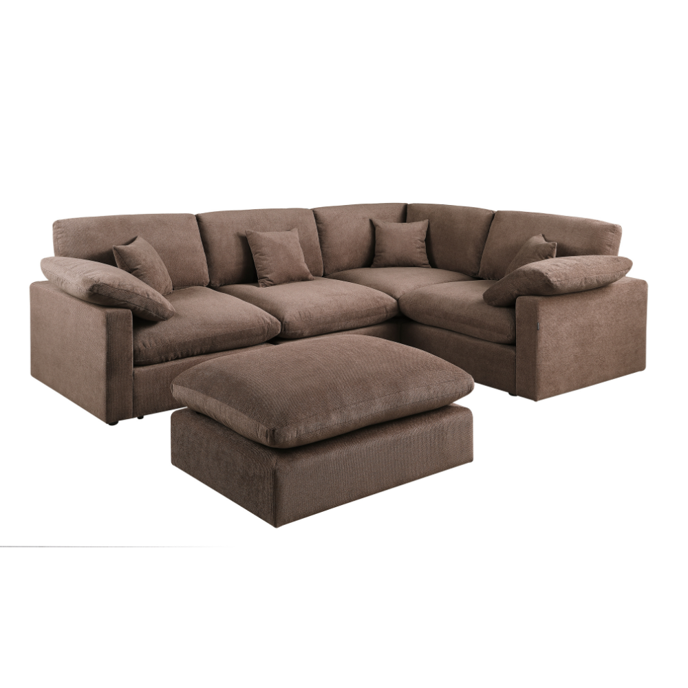 Alva Cloudsofa 4-seters Hjørnesofa m. Puff - Høyrevendt - Brun