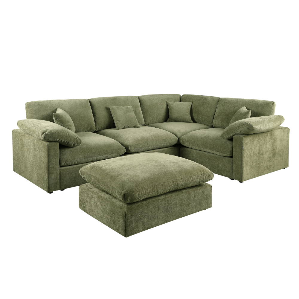 Alva Cloudsofa 4-seters Hjørnesofa m. Puff - Høyrevendt - Grønn