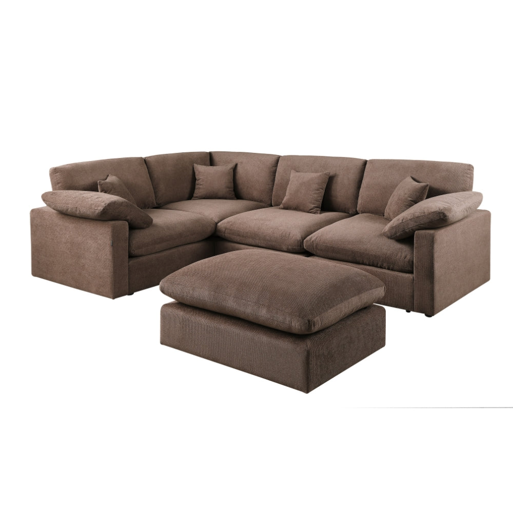 Alva Cloudsofa 4-seters Hjørnesofa m. Puff - Venstrevendt - Brun