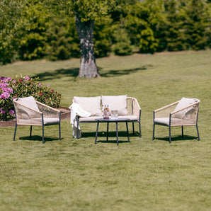 Vinstra 4-pers. Loungesett - Beige m. sorte metallben