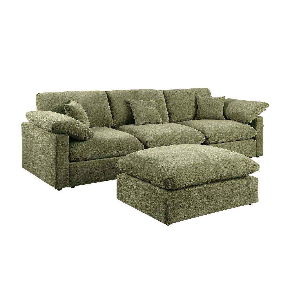 Alva Cloudsofa 3-pers. Sofa m. Puff - Grønn