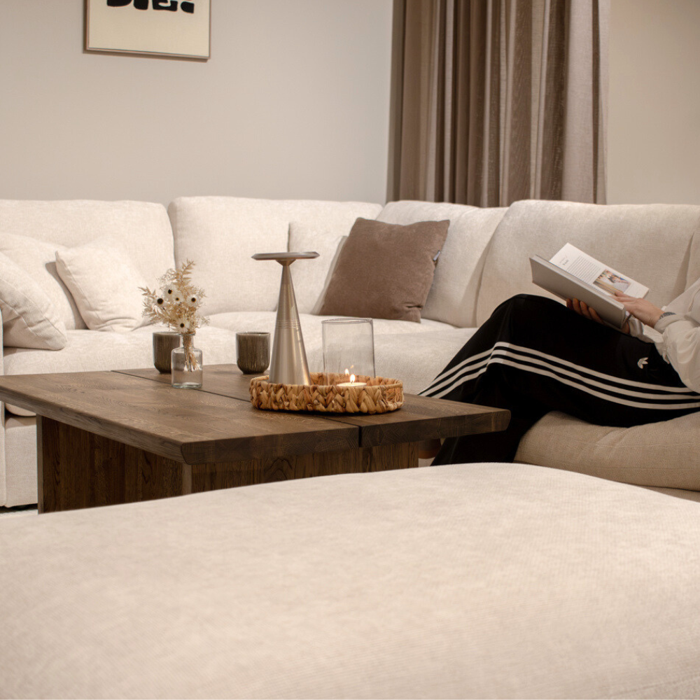 Alva Cloudsofa 4-seters Hjørnesofa m. Puff - Venstrevendt - Beige