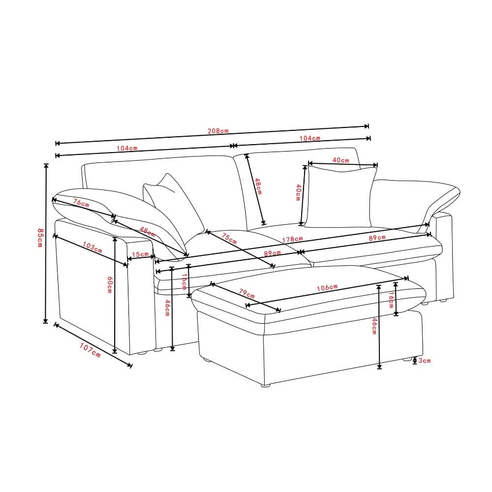 Alva Cloudsofa 2-pers. m. Puff - Beige