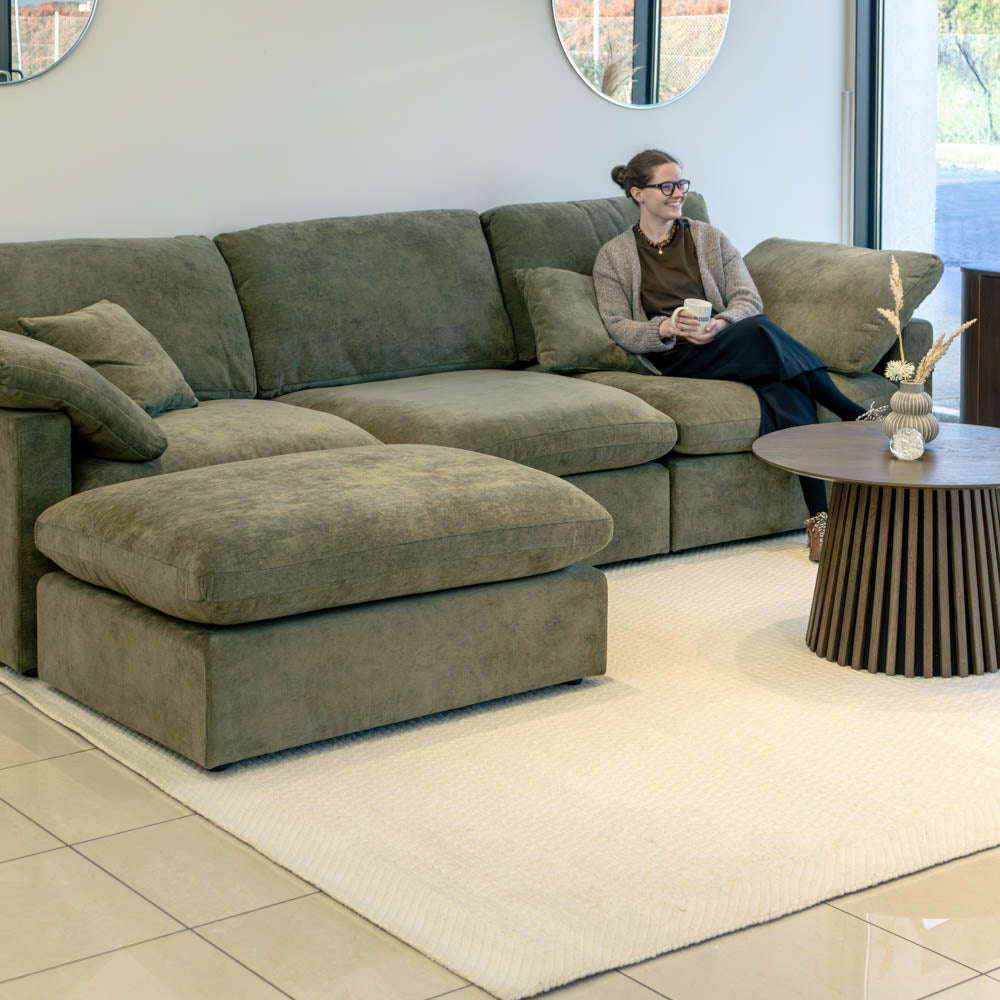 Alva Cloudsofa 3-pers. Sofa m. Puff - Grønn