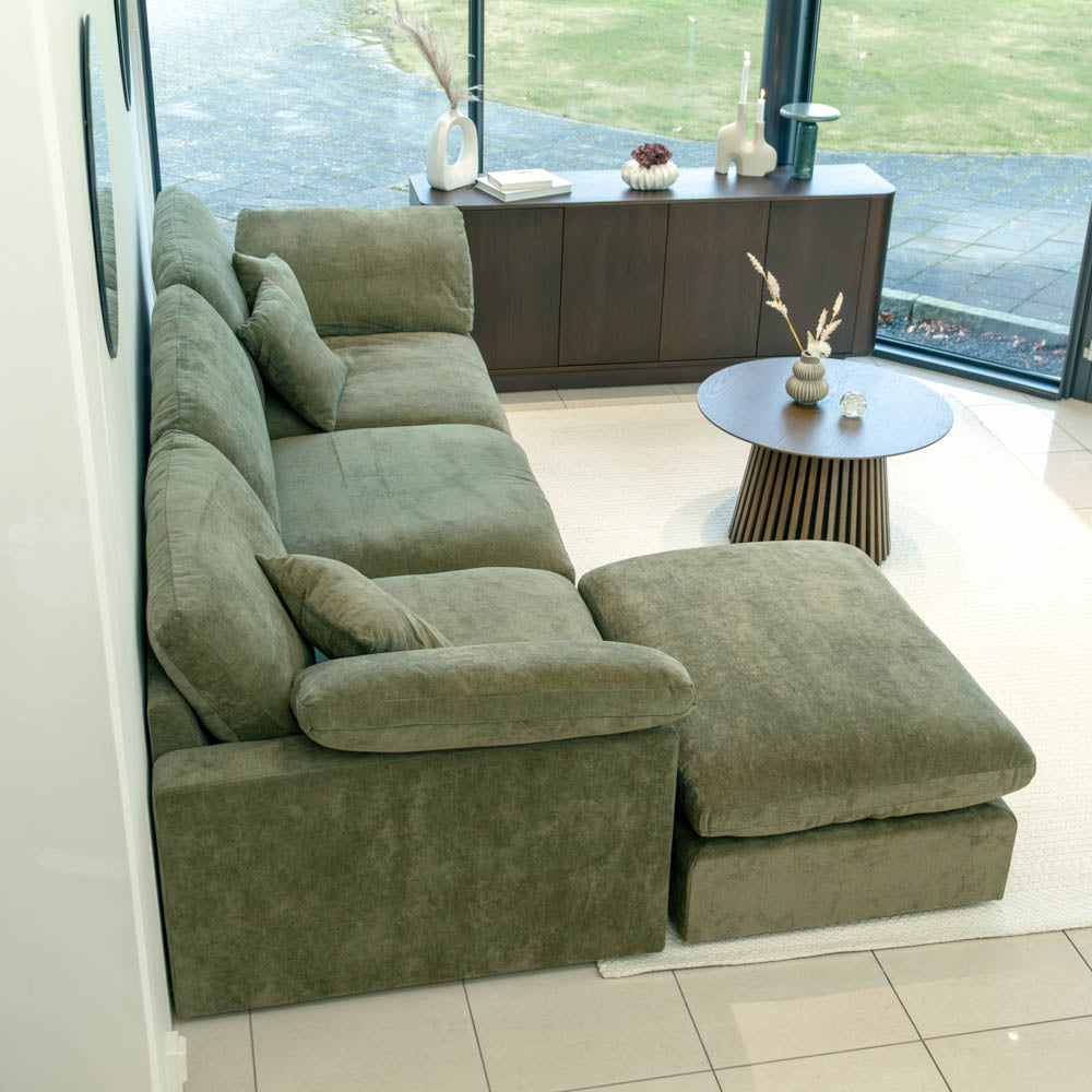 Alva Cloudsofa 3-pers. Sofa m. Puff - Grønn
