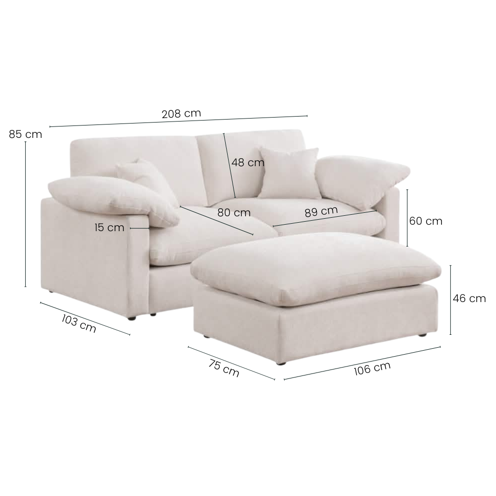 Alva Cloudsofa 2-pers. m. Puff - Beige