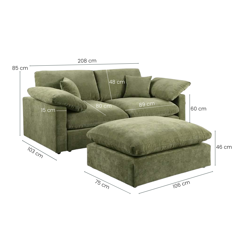 Alva Cloudsofa 2-pers. m. Puff - Grønn