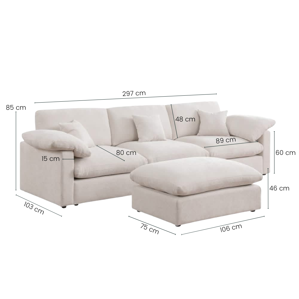 Alva Cloudsofa 3-pers. sofa inkl. puf - Beige