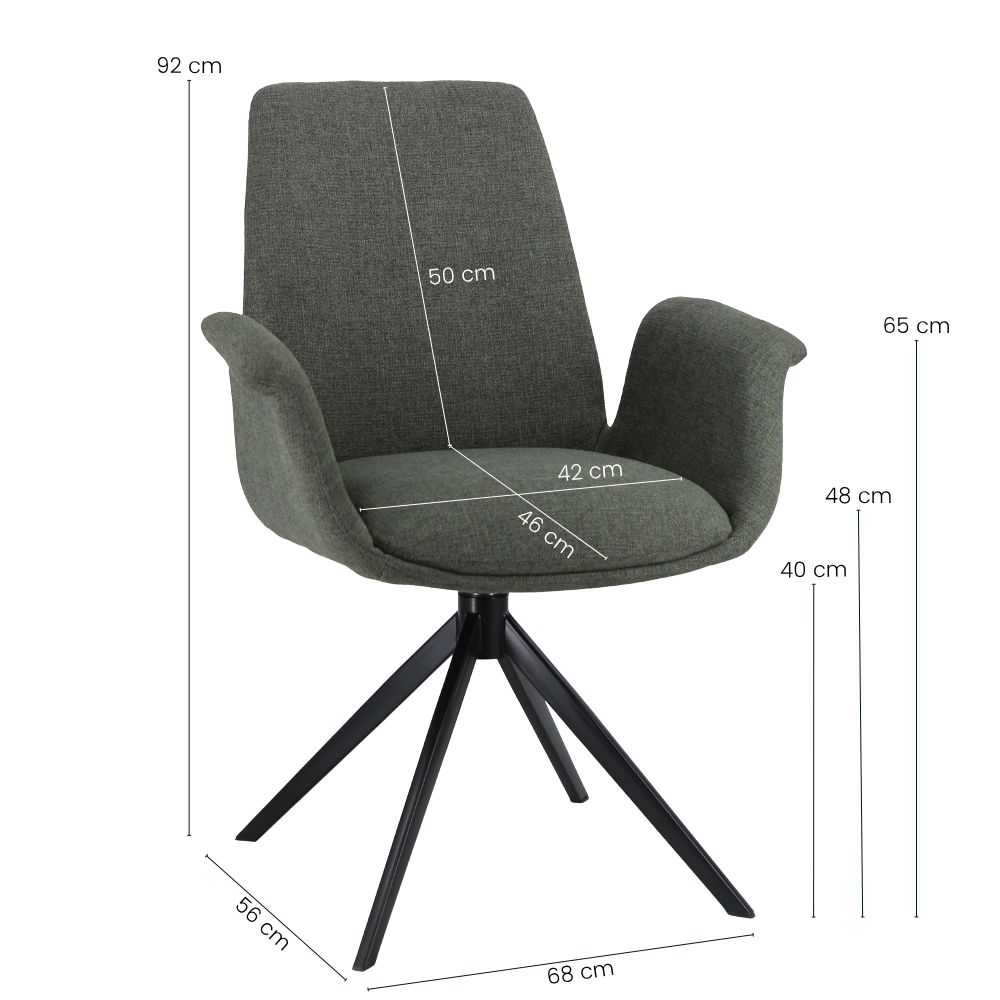 Arvik Spisestol - Grønn Stoff m. 180° Svingfunksjon