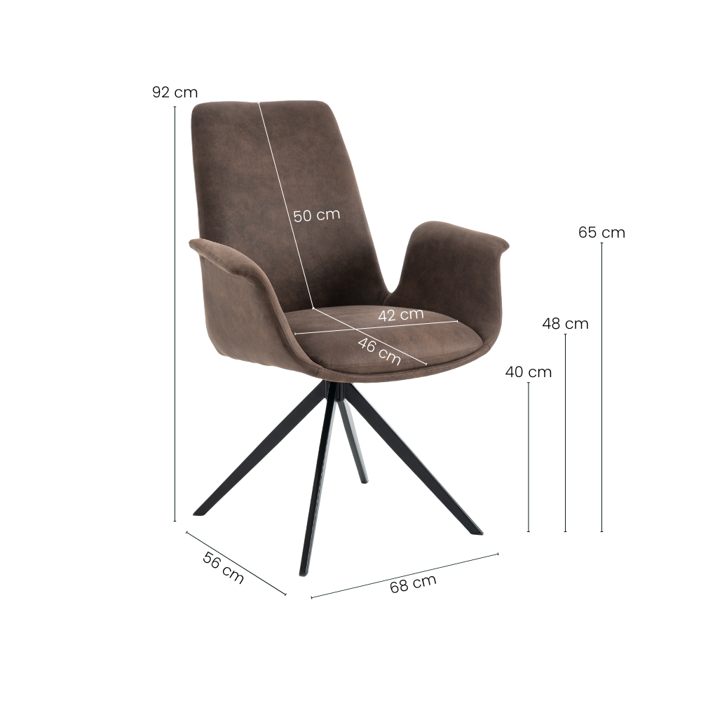 Arvik Spisestol - Brun Microfinber m. 180° Svingfunksjon