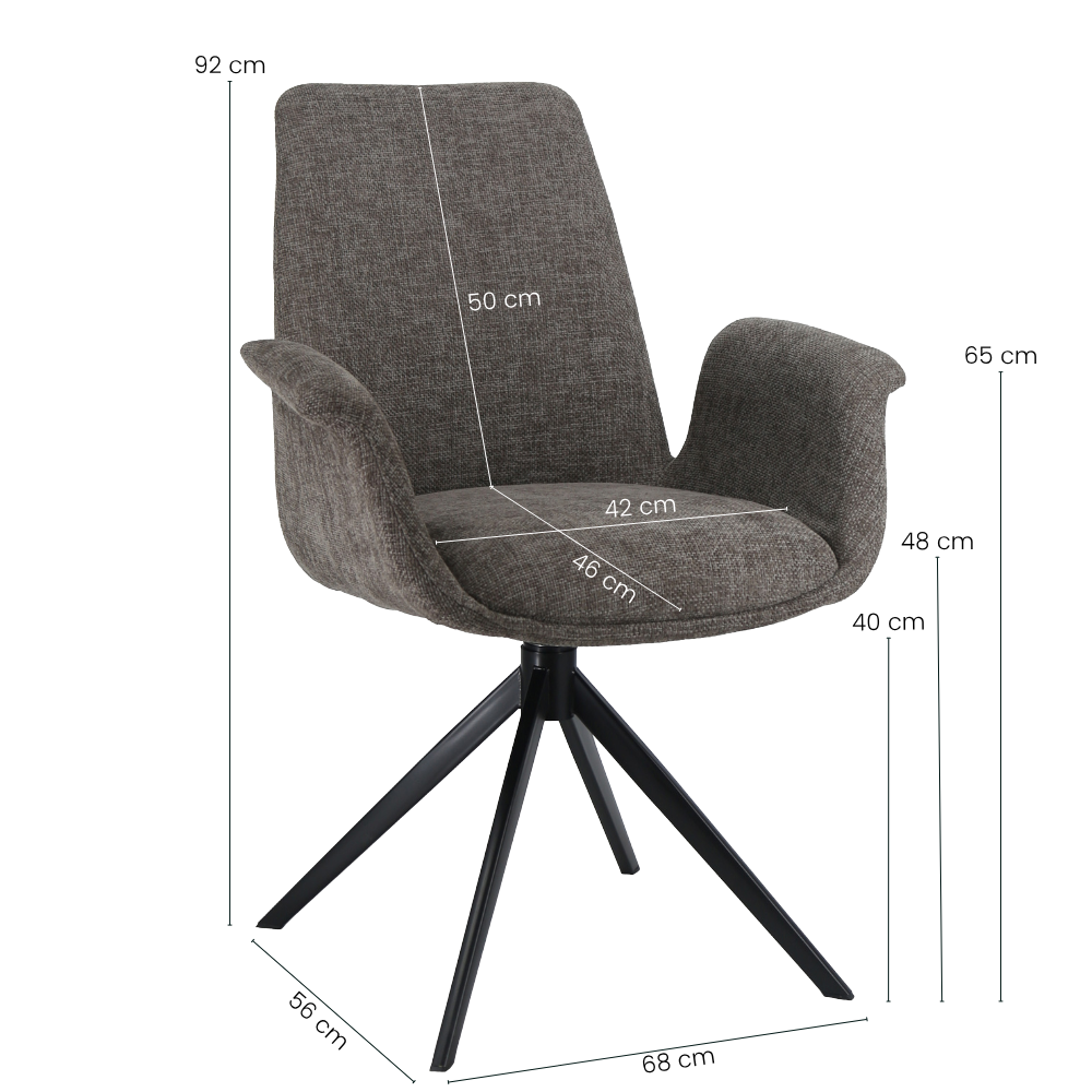 Arvik Spisestol - Grå/Brun Stoff m. 180° Svingfunksjon