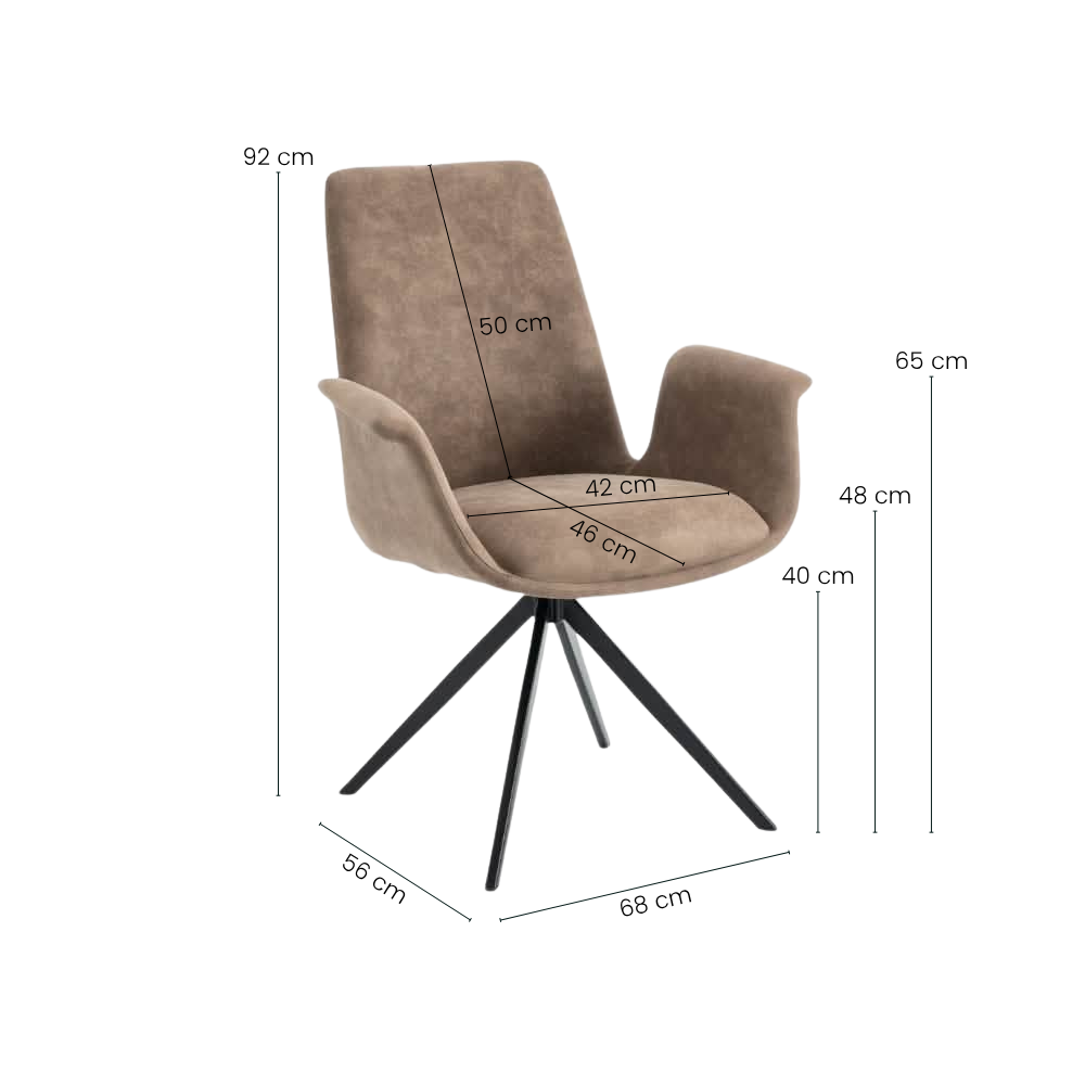 Arvik Spisestol - Lys Brun Microfinber m. 180° Svingfunksjon