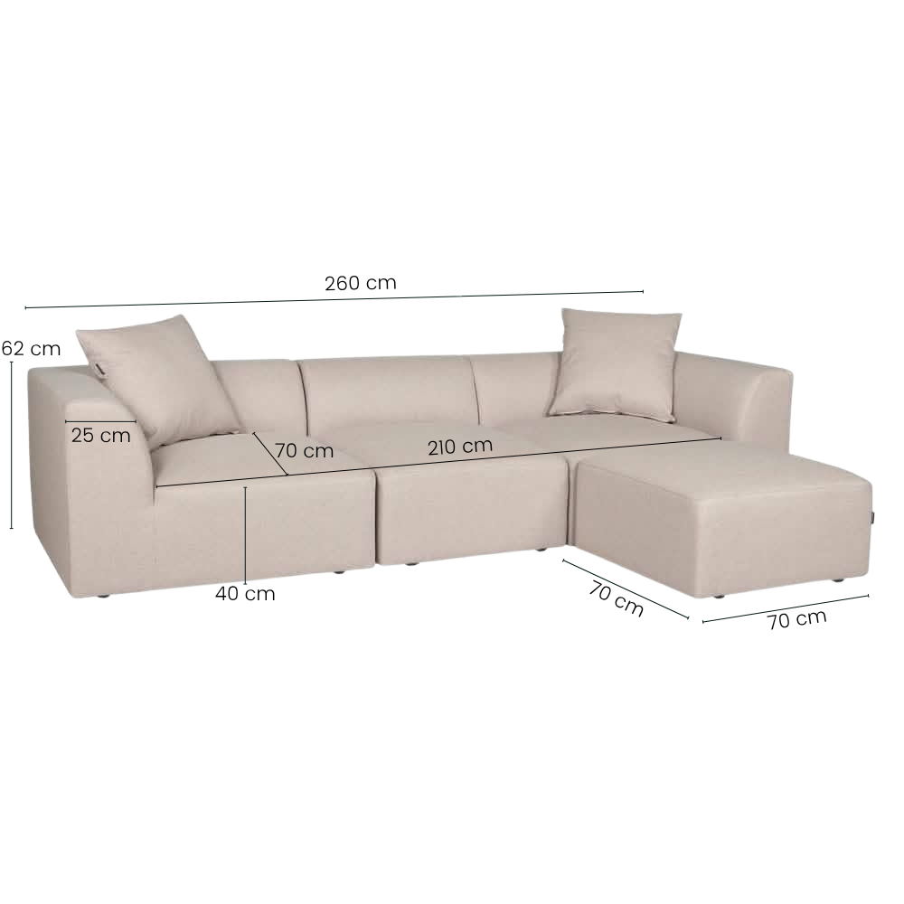 Balder 3-personers Sofa m. Puff - Beige Lumos