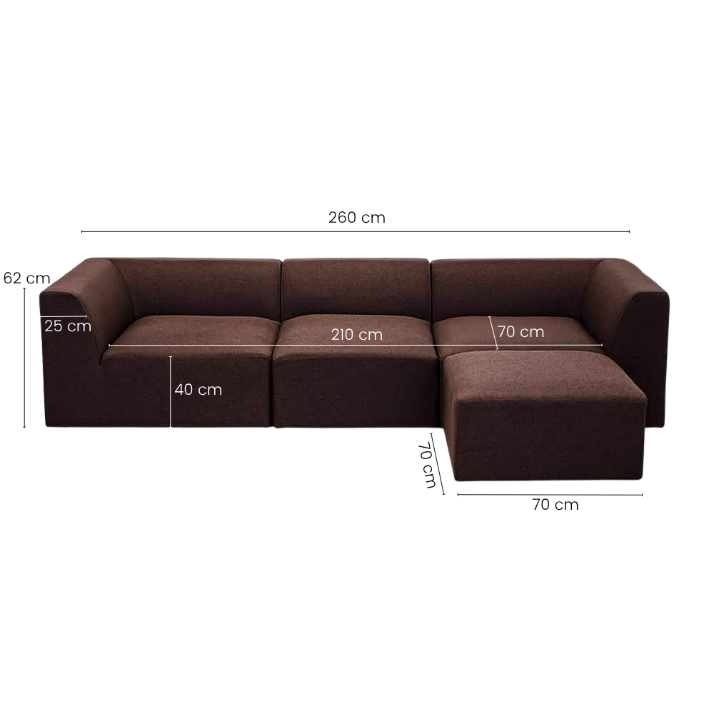 Balder 3-personers Sofa m. Puff - Brun Lumos