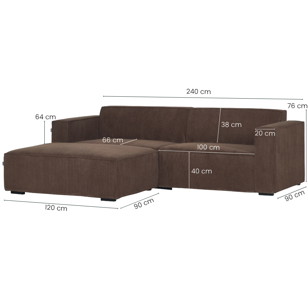 Balu Sofa - Brun fløyel inkl. puff - 240 cm