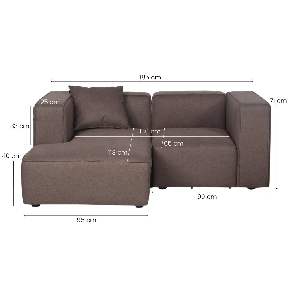 Benne 2-seters Modulsofa m. Sjeselong - Venstrevendt - Mokka
