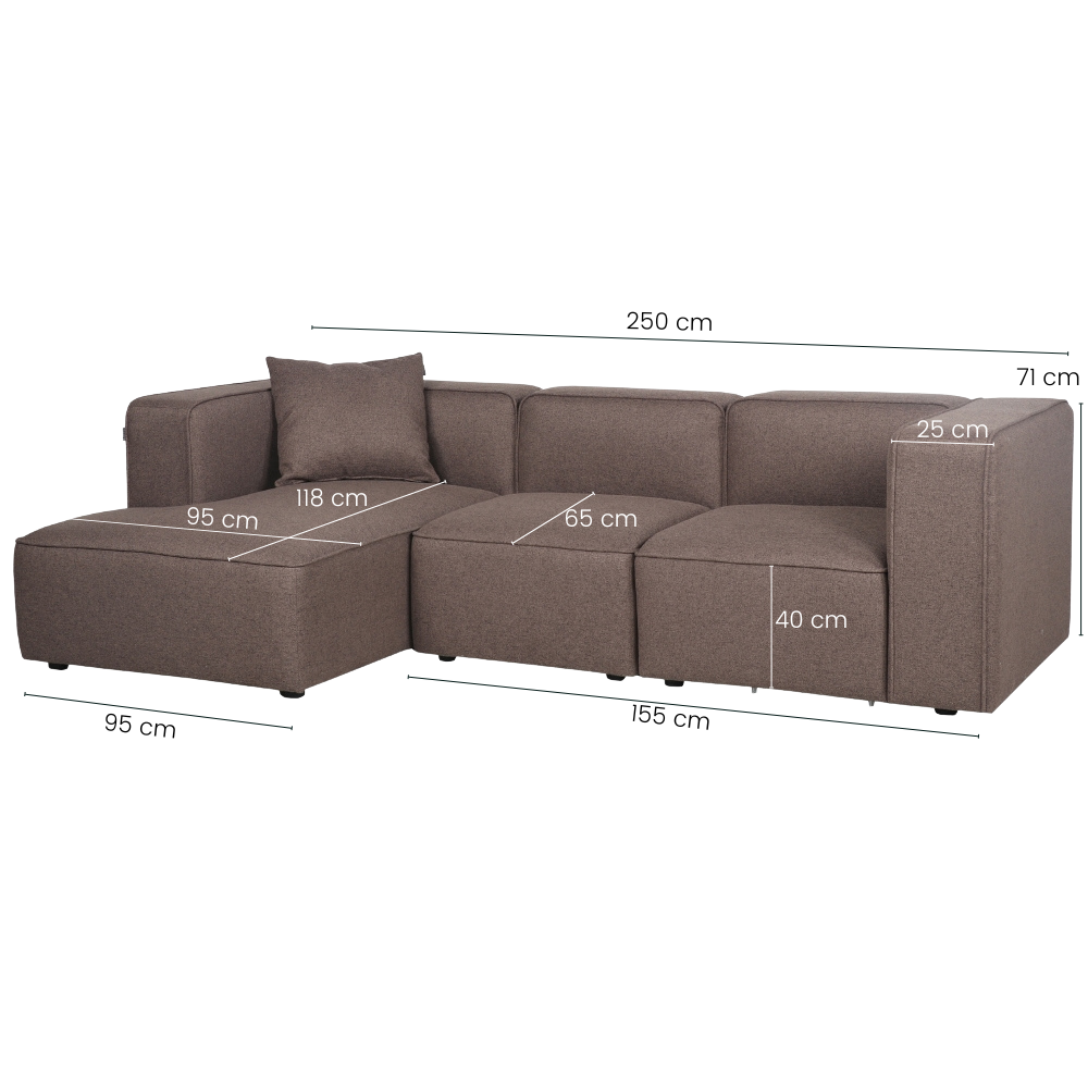 Benne 3-seters Modulsofa m. Sjeselong - Venstrevendt - Mokka