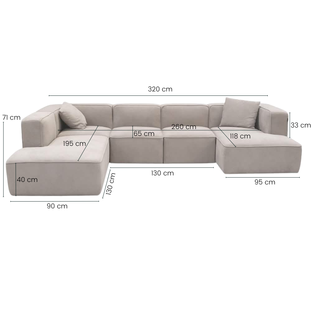 Benne U-modulsofa - Høyrevendt - Beige
