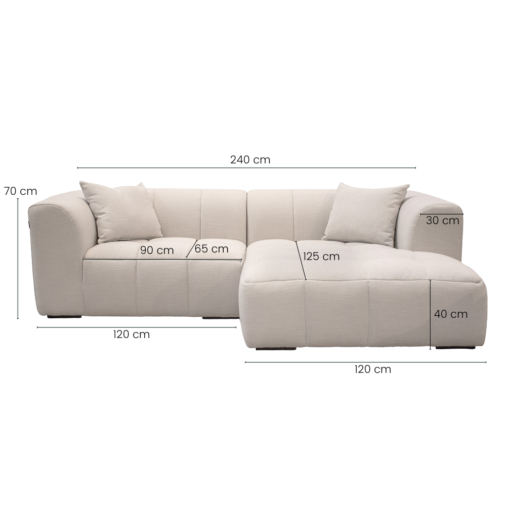 Bora Sofa i Beige Boucle Heroy - Høyrevendt - 240 cm
