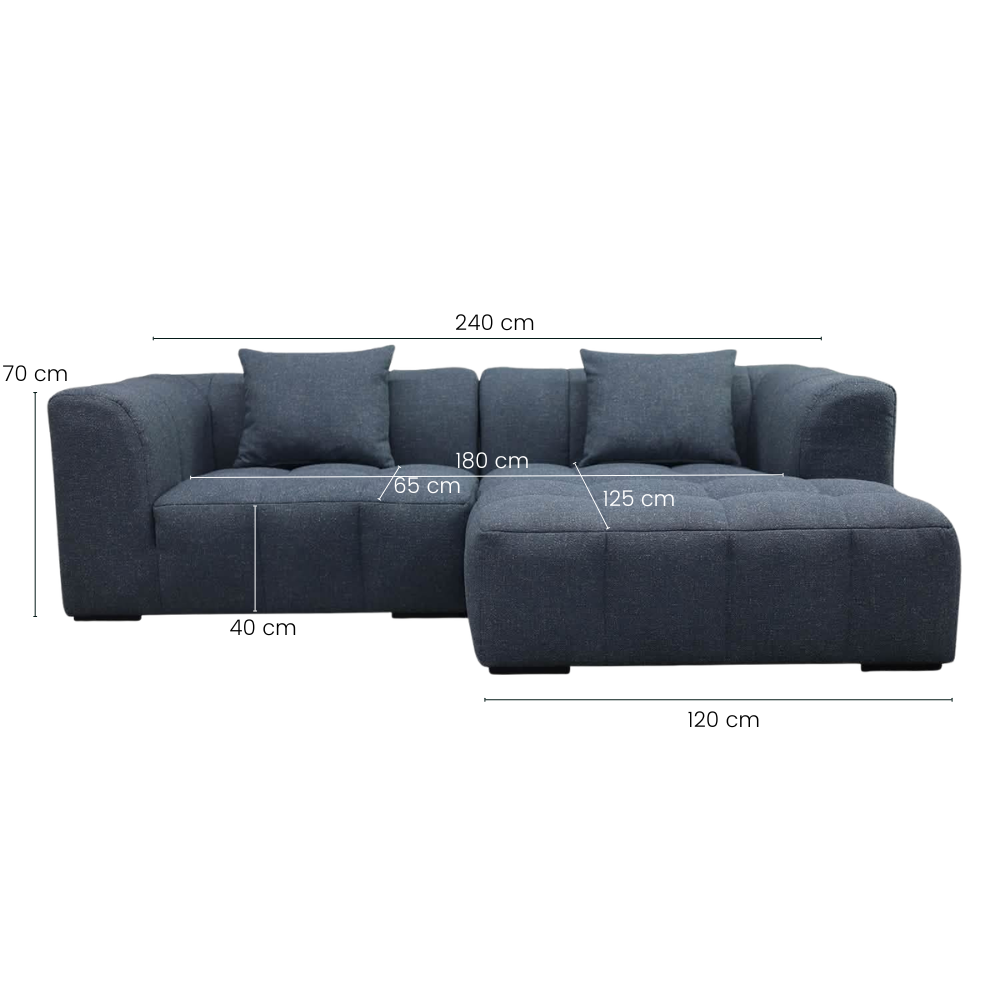 Bora Sofa - Høyrevendt - 240 cm - Blå