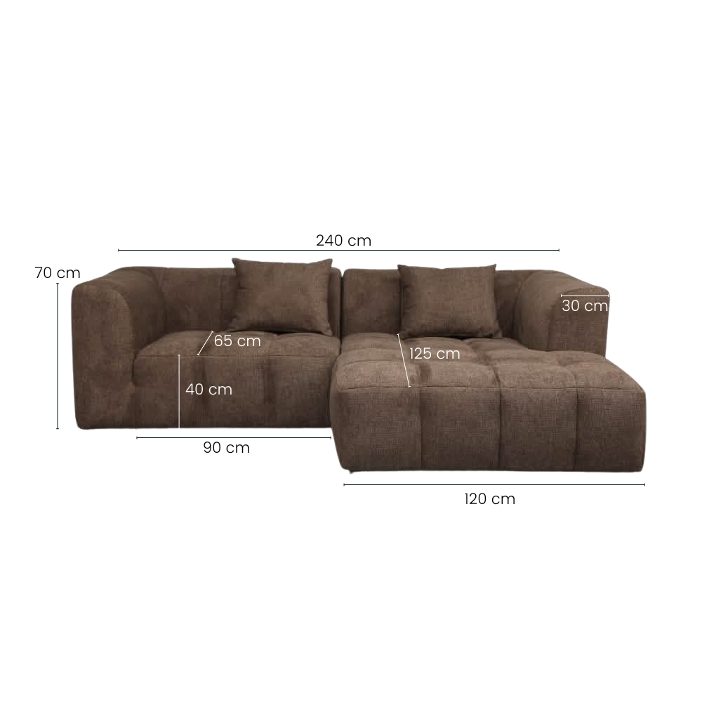Bora Sofa - Brun - Høyrevendt - 240 cm