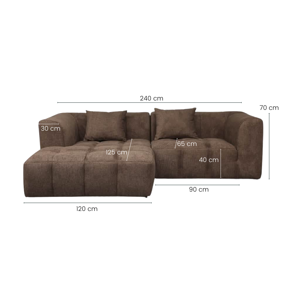 Bora Sofa - Brun - Venstrevendt - 240 cm