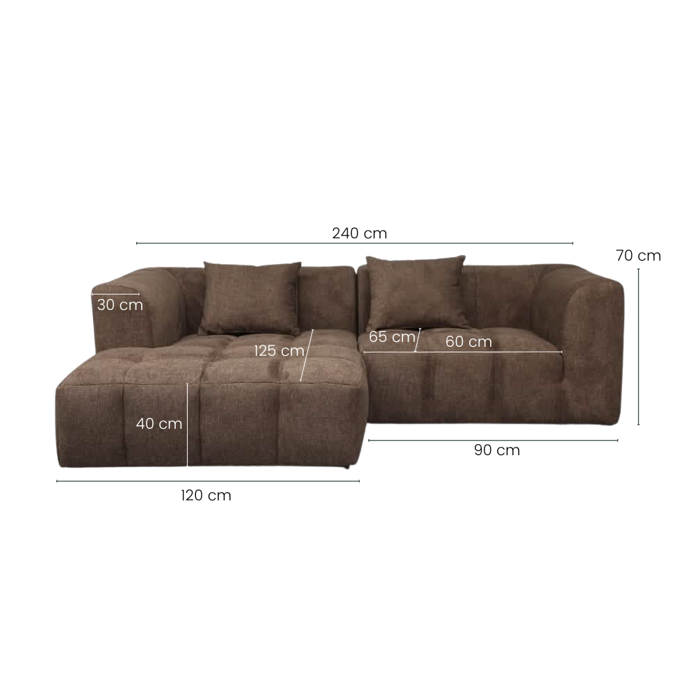 Bora Sofa - Brun - Venstrevendt - 240 cm
