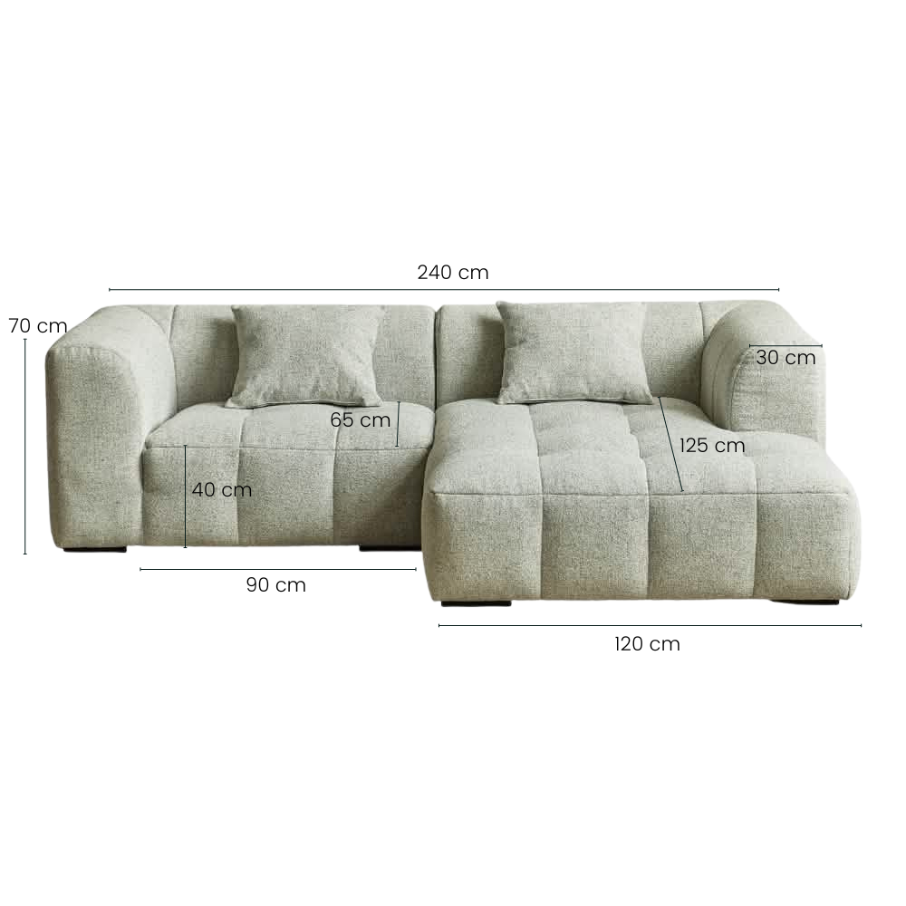 Bora Sofa - Høyrevendt - 240 cm - Olivengrøn