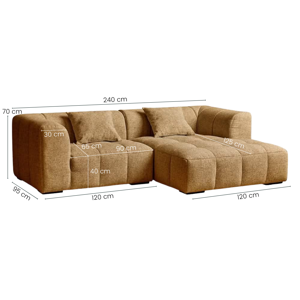 Bora Sofa - Høyrevendt - 240 cm - Gul