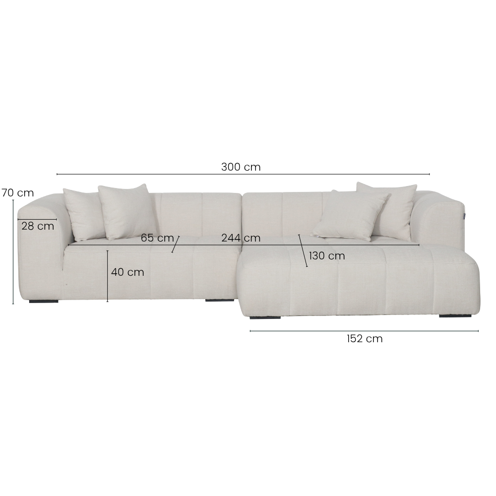 Bora Sofa - Høyrevendt - 300 cm XL - Beige Boucle