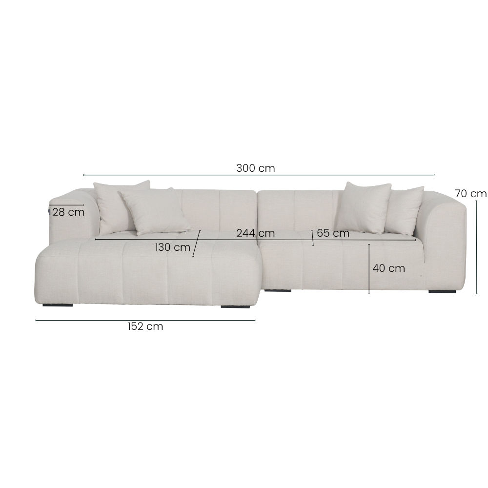 Bora Sofa - Venstrevendt - 300 cm XL - Beige Boucle Heroy