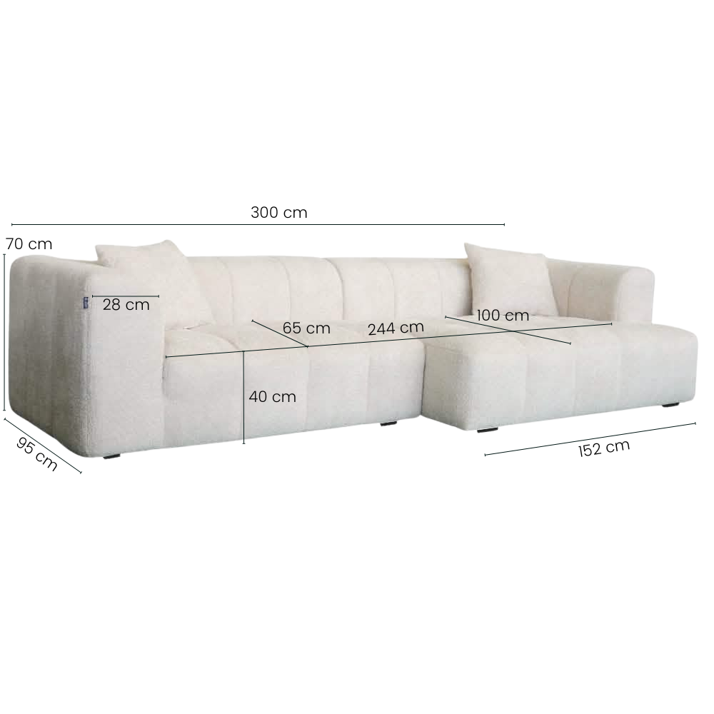 Bora Sofa - Høyrevendt - 300 cm - Beige Boucle