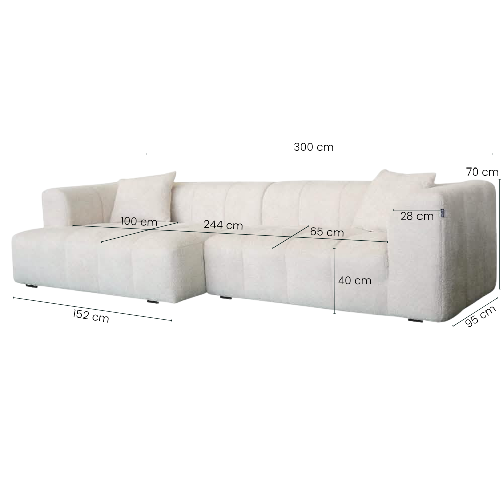 Bora Sofa - Venstrevendt - 300 cm - Beige Boucle
