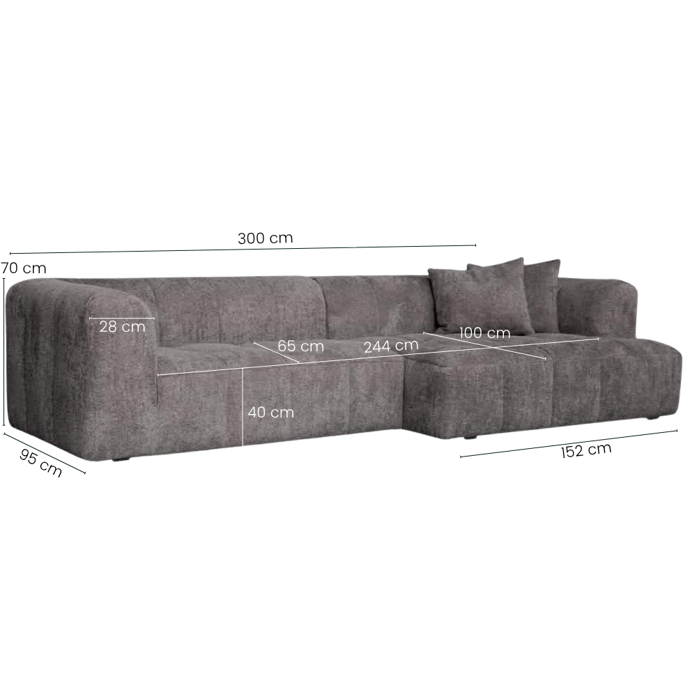 Bora Sofa - Høyrevendt - 300 cm - Grå Boucle