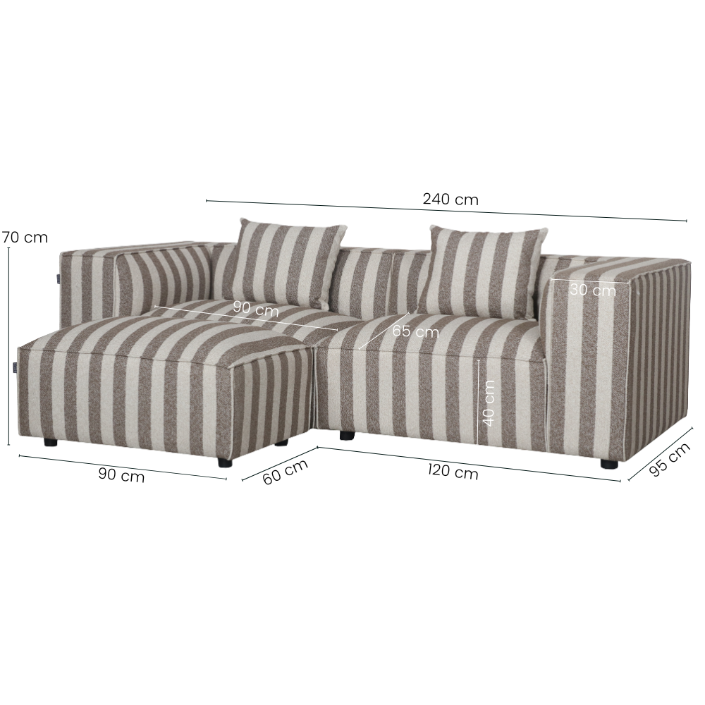 Carlton 2-seters Sofa m. Puff - 240 cm - Brune Striper