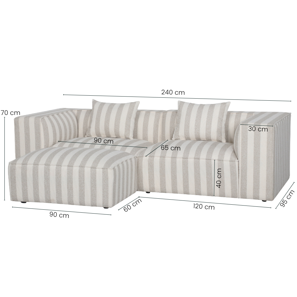 Carlton 2-seters Sofa m. Puff - 240 cm - Sand Striper