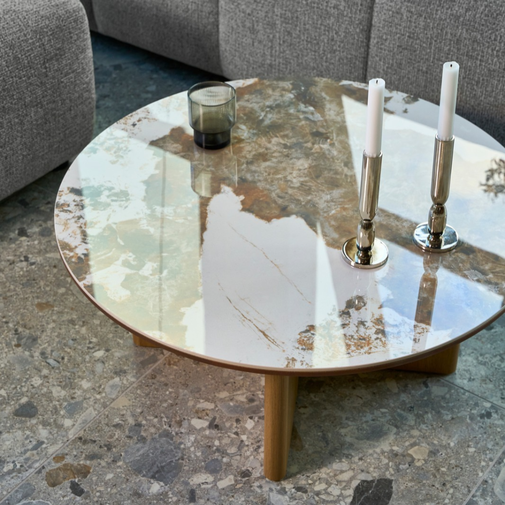 Rio Keramikk Sofabord - Ø80 cm - Natur Eik