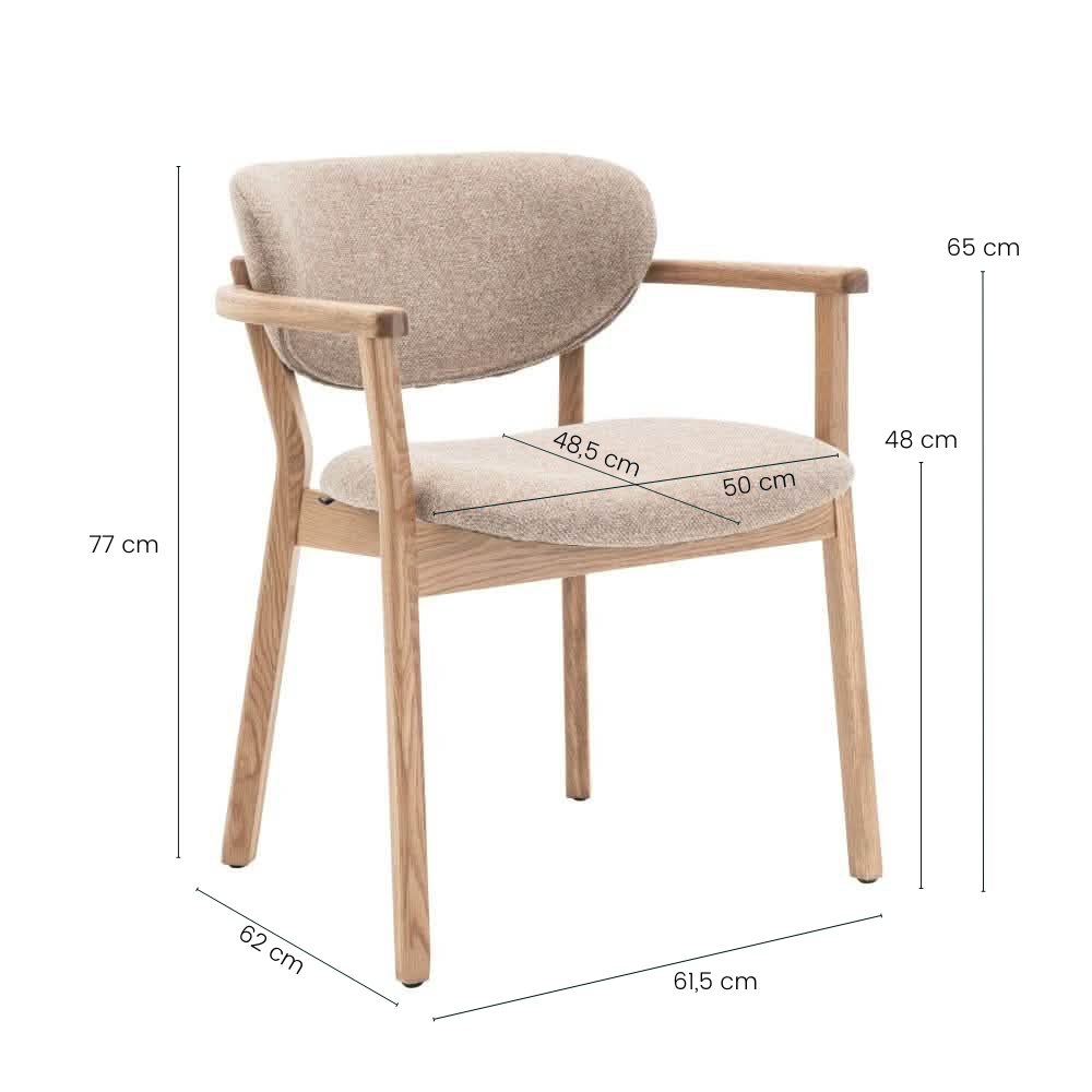 Ellie Spisestol m. Armlener og Beige Sete  - Natur Eik