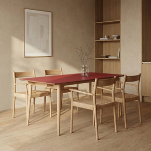 Holms Spisebord i 180 cm, inkl. plater i natur eik og bordeaux