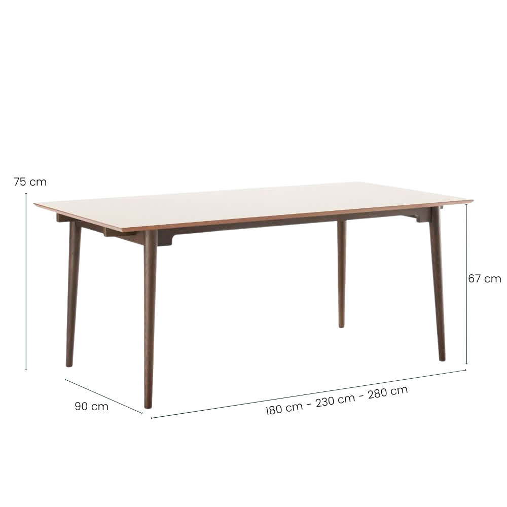 Holms Spisebord - 180 cm, Inkl. Ileggsplater i Smoked Eik og Taupe