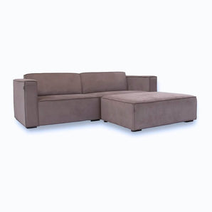 Balu Sofa - Grå/Brun Fløyel inkl. puff - 230 cm