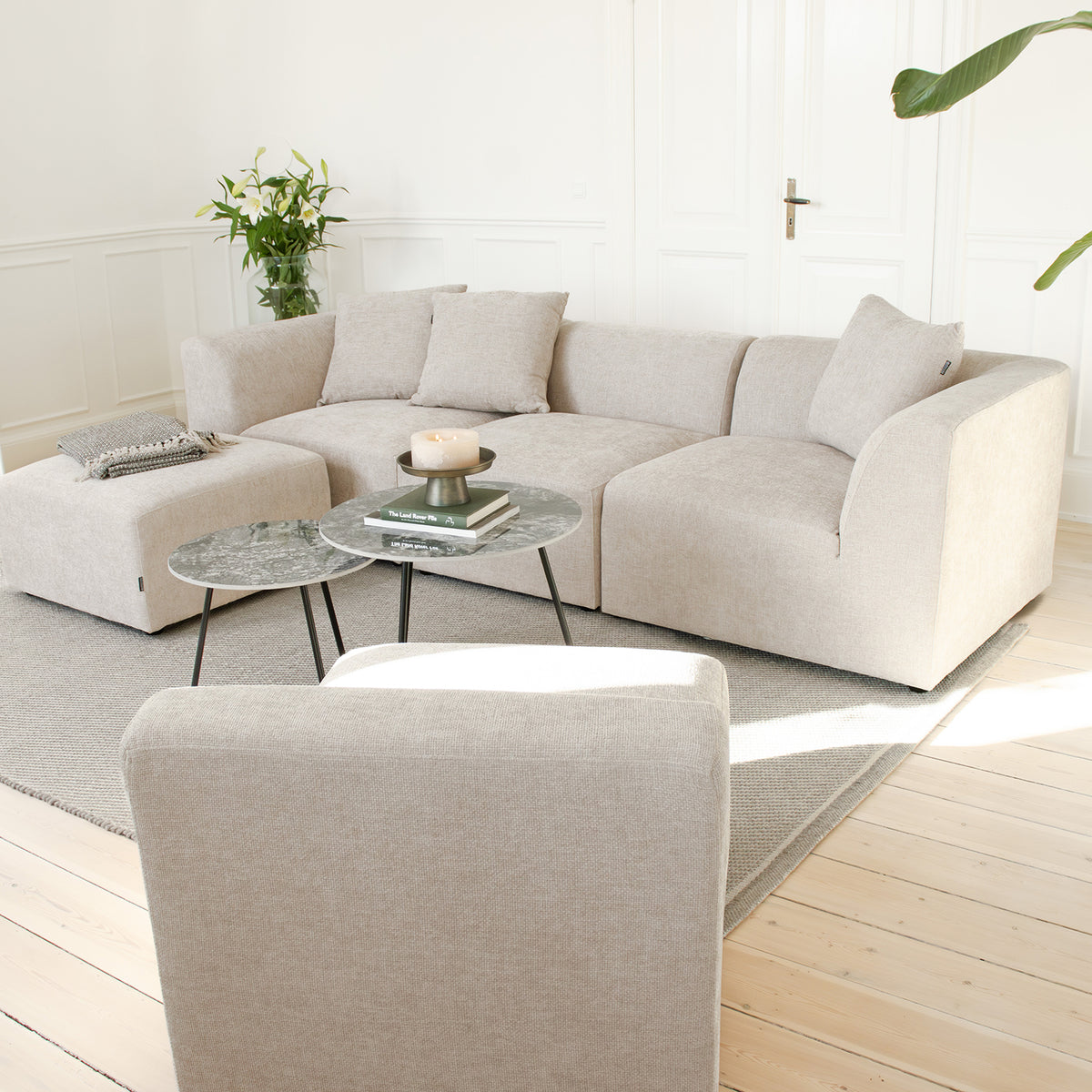 Balder 3-personers Sofa m. Puff - Beige Lumos