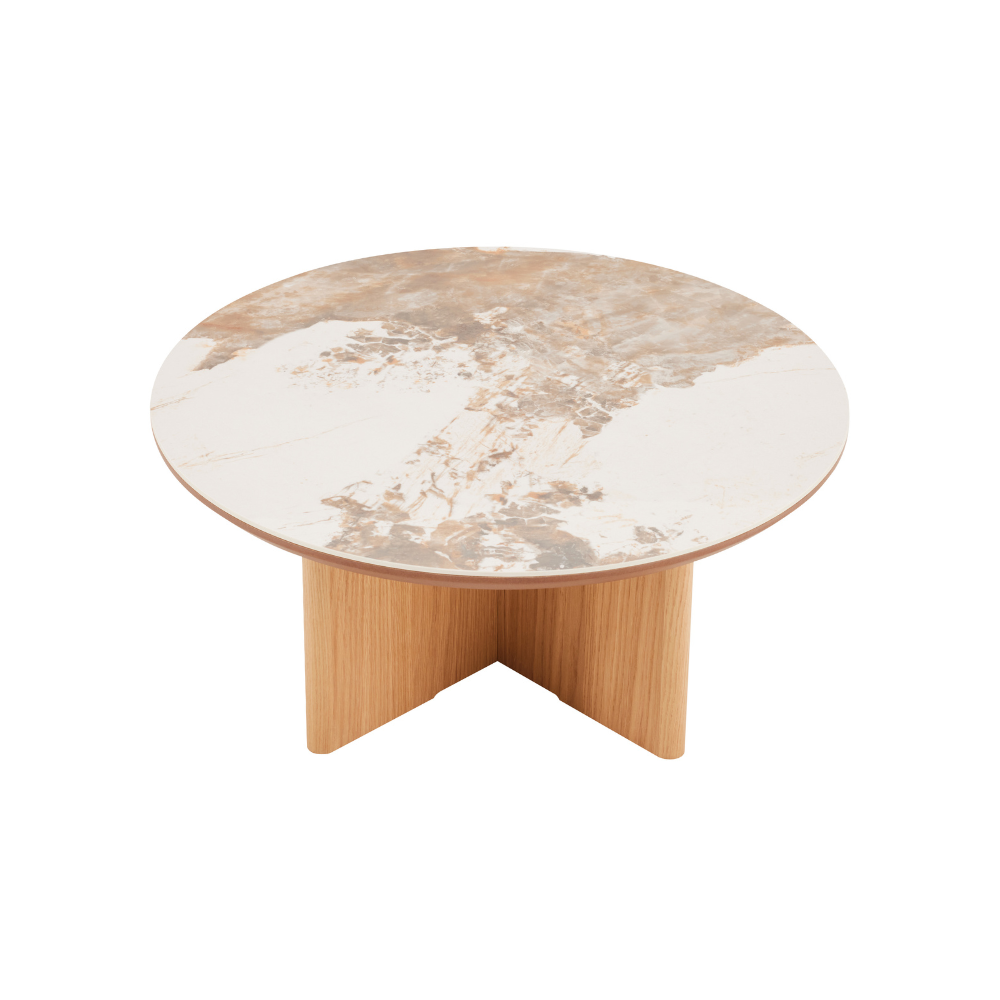 Rio Keramikk Sofabord - Ø80 cm - Natur Eik