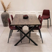 Spisebordsett - Venus Plankebord 200 cm Smoked Eik + 4 stk. Karlo spisesstol i Bordeaux
