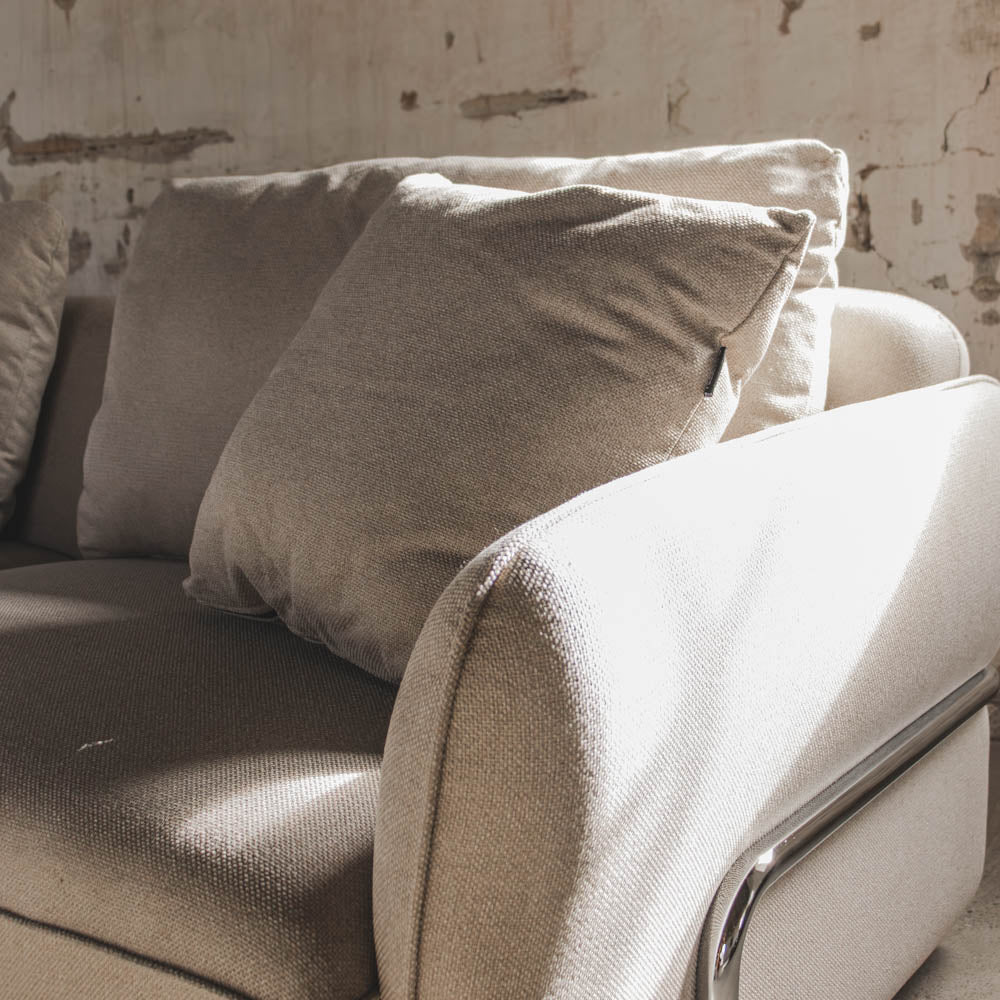 Lino Chrome Sofa m. Puff - 230 cm - Beige Stoff