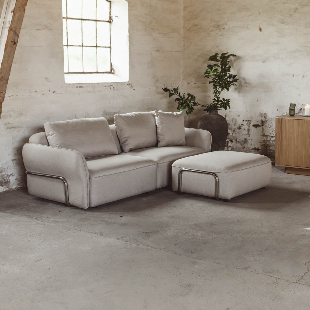 Lino Chrome Sofa inkl. puff - 230 cm - Beige stoff