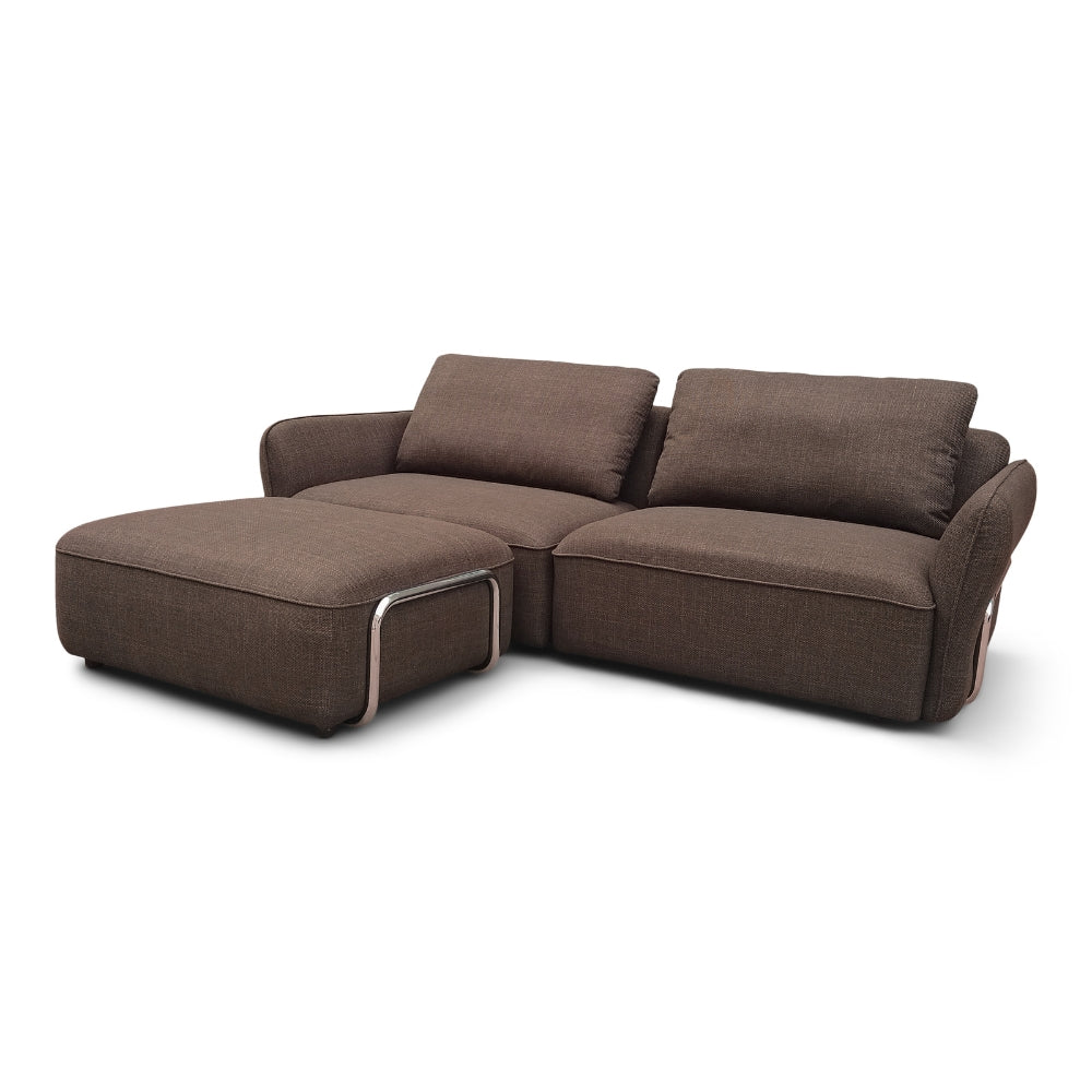 Lino Chrome Sofa inkl. puff - 230 cm - Brun stoff