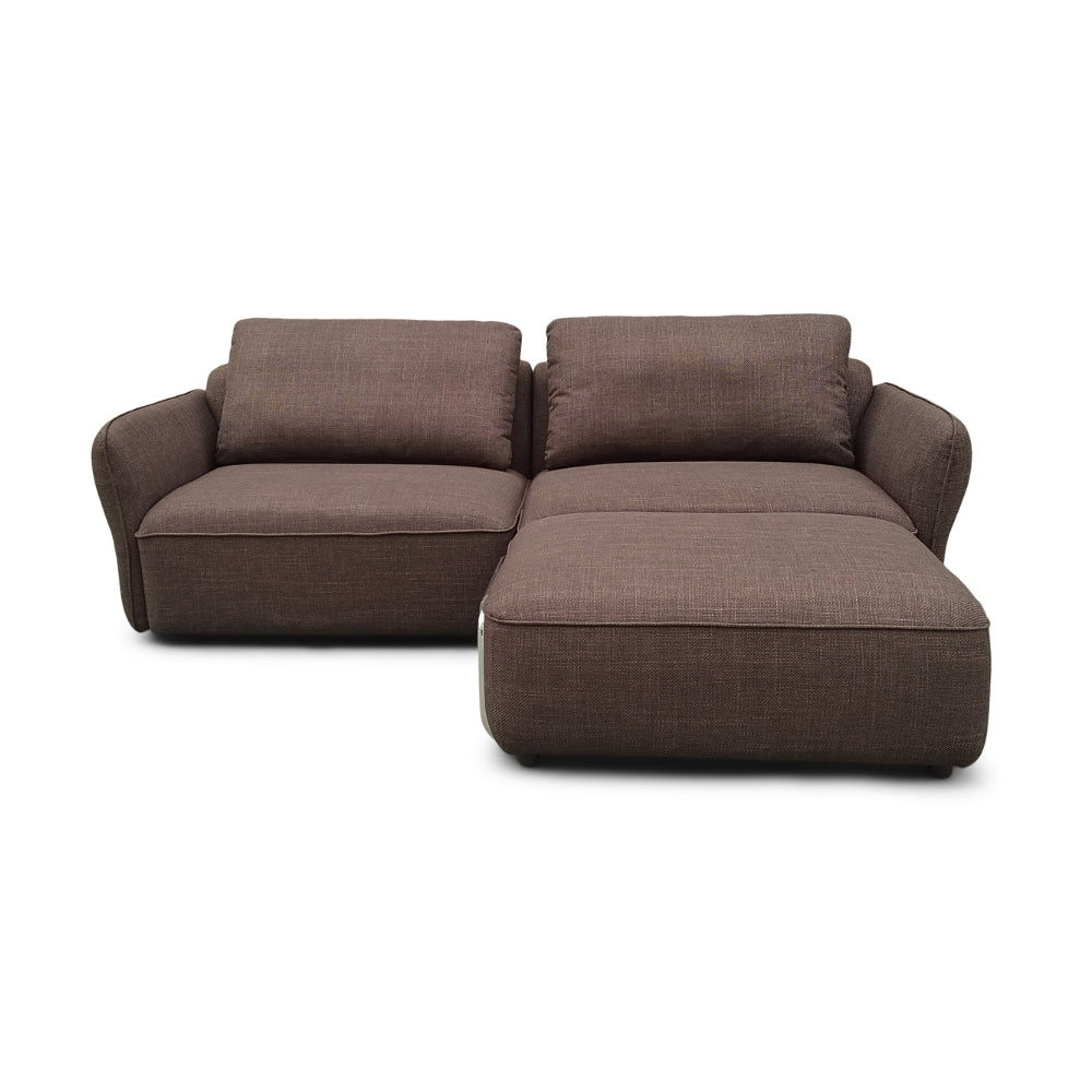 Lino Chrome Sofa m. Puff - 230 cm - Brun Stoff