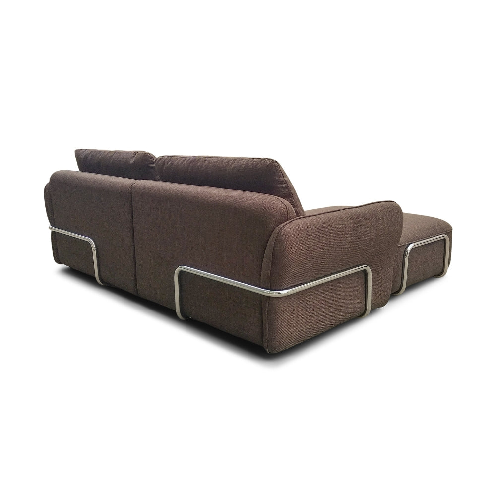 Lino Chrome Sofa m. Puff - 230 cm - Brun Stoff